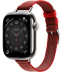 Apple Watch Series 10 Hermès // 42мм GPS+Cellular // Корпус из титана серебристого цвета, ремешок Twill Jump Attelage Single Tour цвета Rouge Grenat / Vermillon