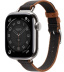 Apple Watch Series 10 Hermès // 42мм GPS+Cellular // Корпус из титана серебристого цвета, ремешок Twill Jump Attelage Single Tour цвета Noir/Gold