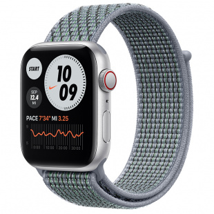 Apple Watch SE // 40мм GPS + Cellular // Корпус из алюминия серебристого цвета, спортивный браслет Nike цвета «Дымчатый серый» (2020)