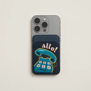 Чехол-бумажник Hermès "Allo!" с MagSafe для iPhone, цвет Bleu Navy/ Морской синий