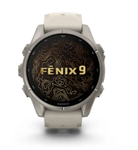 Мультиспортивные часы Garmin Fenix 9 (43mm), титановый корпус, светло-серый силиконовый ремешок  (Fog Gray)